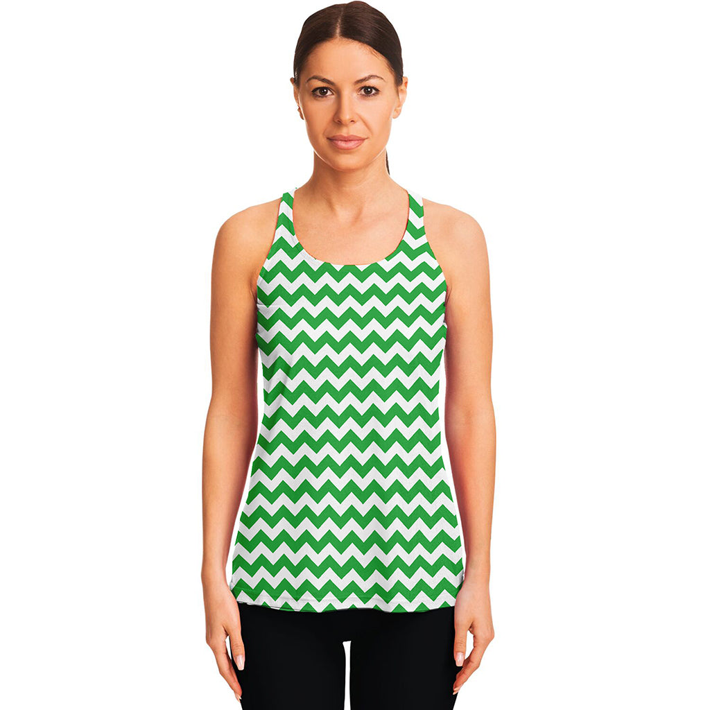 Green And White Chevron Pattern Print Women's Racerback Tank Top