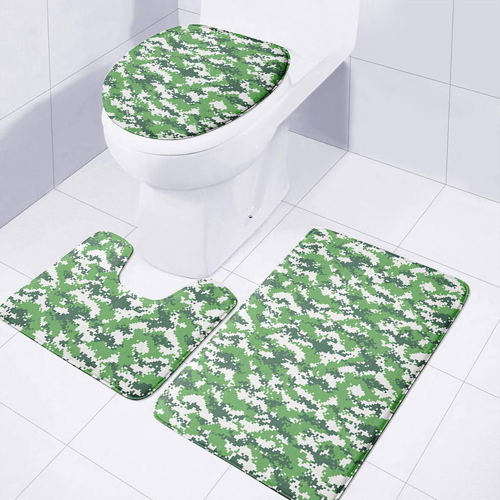 Green And White Digital Camo Print 3 Piece Bath Mat Set