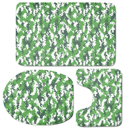 Green And White Digital Camo Print 3 Piece Bath Mat Set