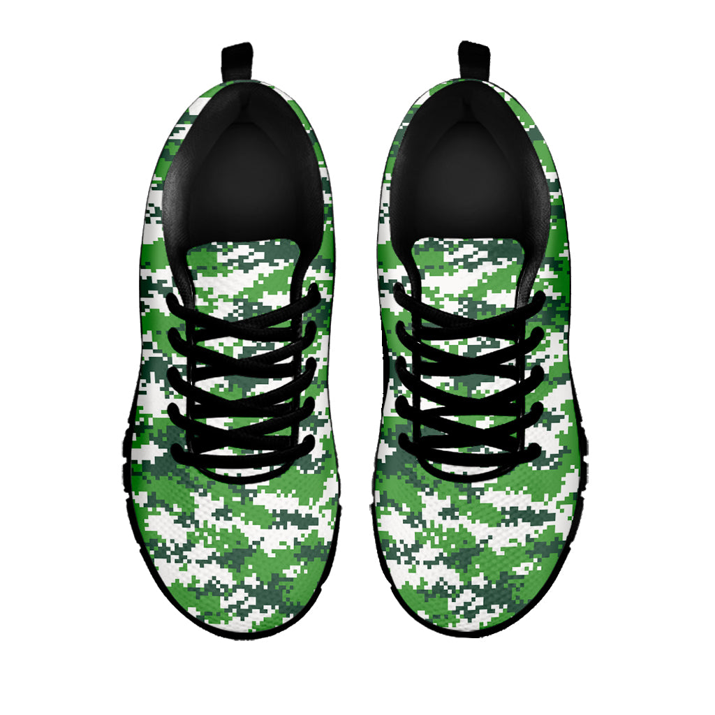 Green And White Digital Camo Print Black Sneakers