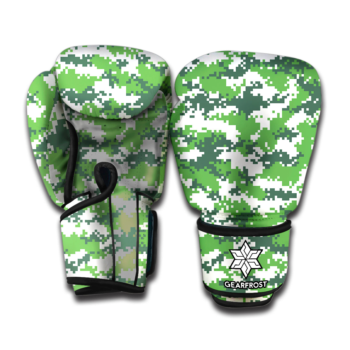 Green And White Digital Camo Print Boxing Gloves