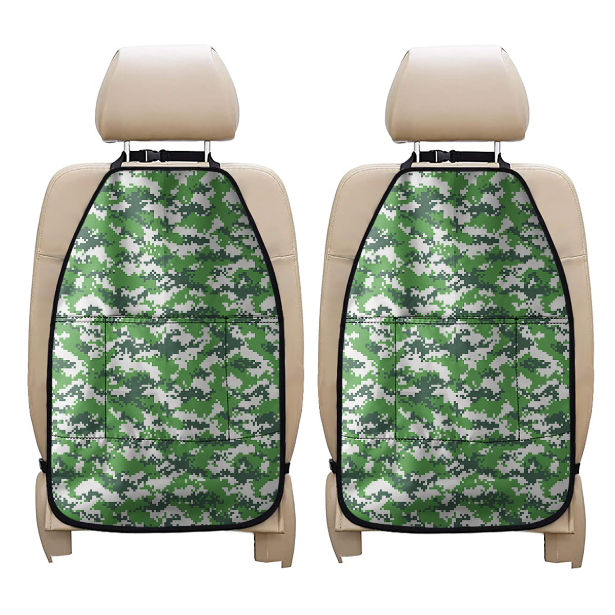 Green And White Digital Camo Print Car Seat Organizers
