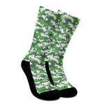 Green And White Digital Camo Print Crew Socks