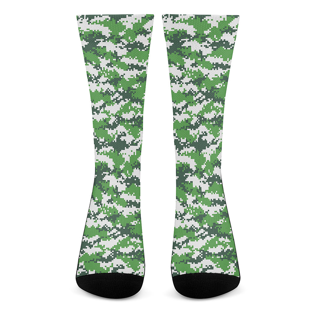 Green And White Digital Camo Print Crew Socks