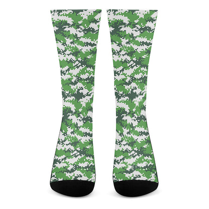 Green And White Digital Camo Print Crew Socks