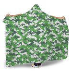 Green And White Digital Camo Print Hooded Blanket