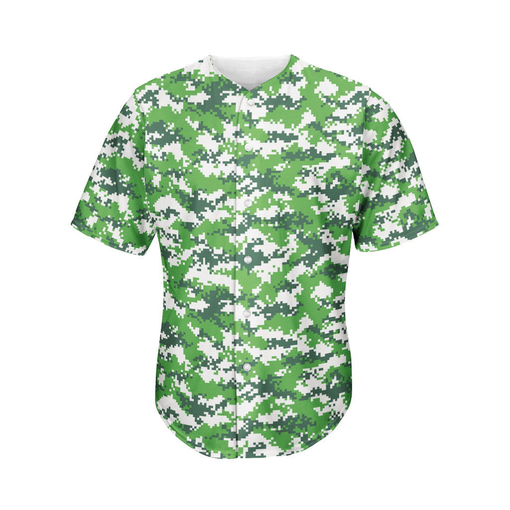 GearFrost Army Green Digital Camo Pattern Print Men's Baseball Jersey