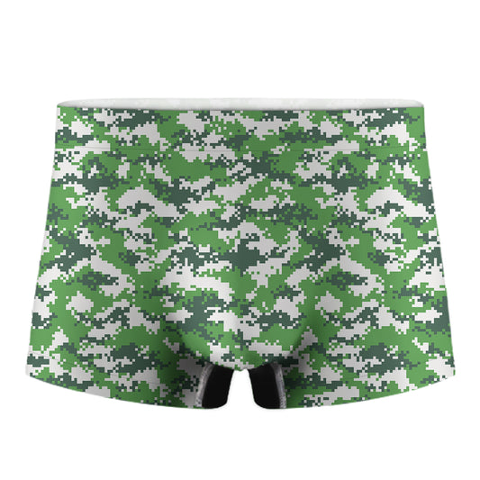 Green And White Digital Camo Print Men's Boxer Briefs