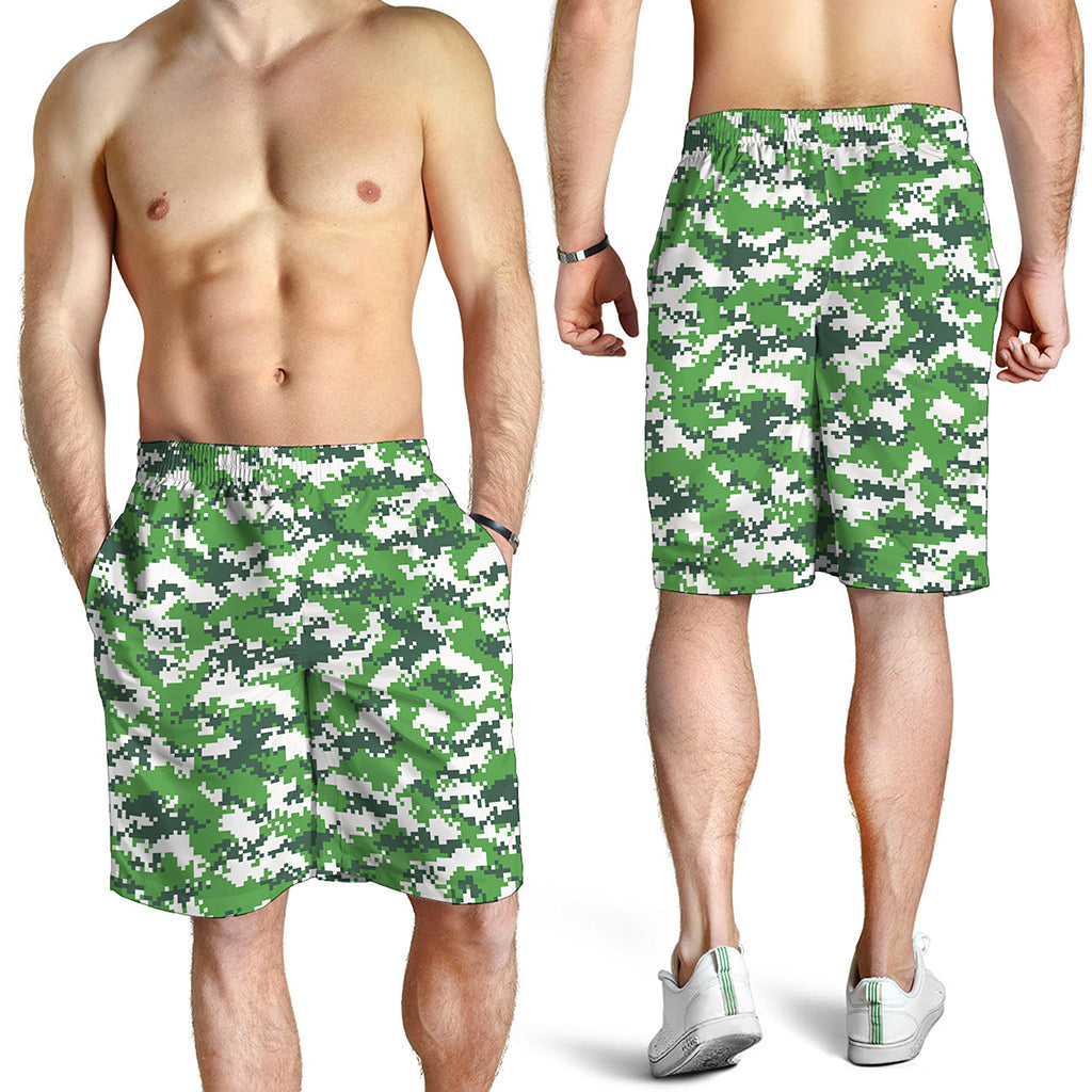 Green And White Digital Camo Print Men's Shorts