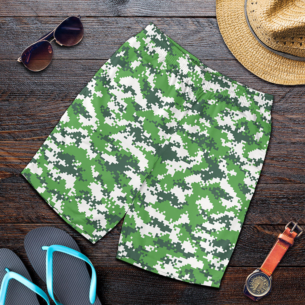 Green And White Digital Camo Print Men's Shorts