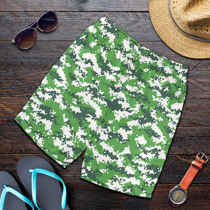 Green And White Digital Camo Print Men's Shorts