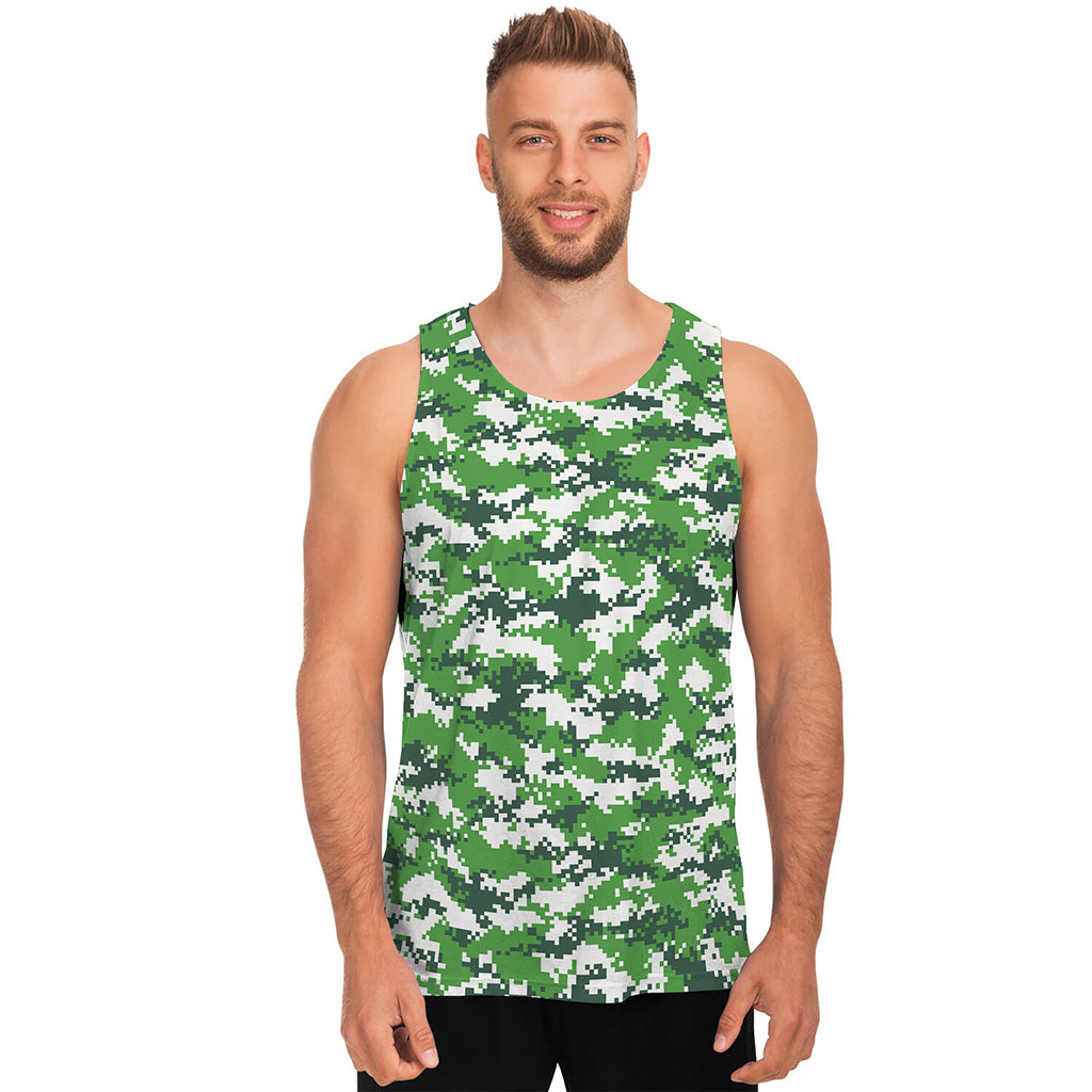 Green And White Digital Camo Print Men's Tank Top