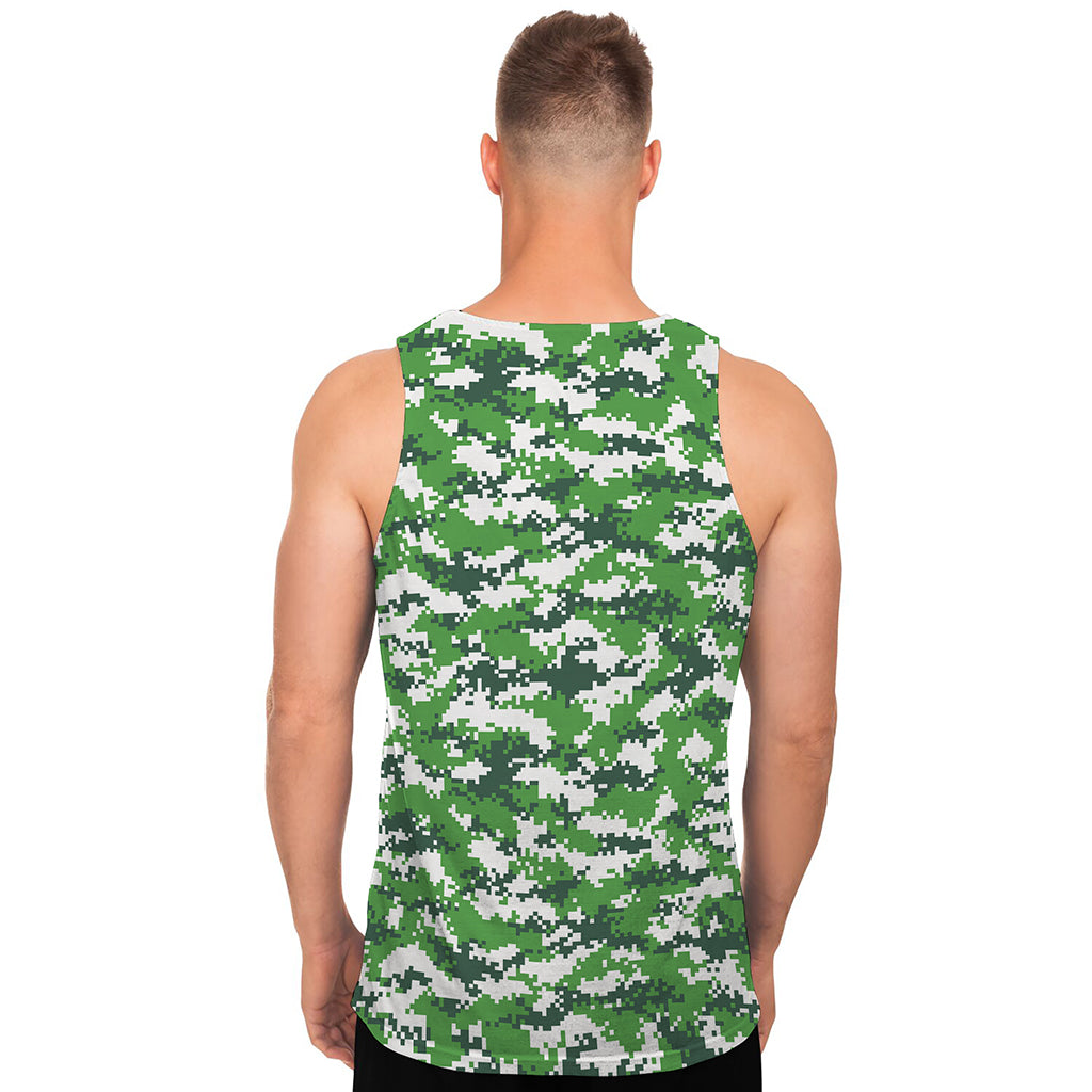 Green And White Digital Camo Print Men's Tank Top