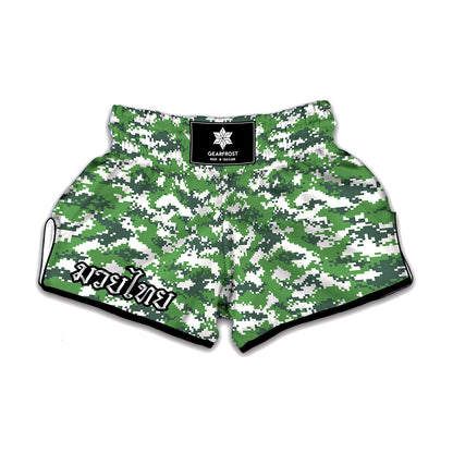 Green And White Digital Camo Print Muay Thai Boxing Shorts