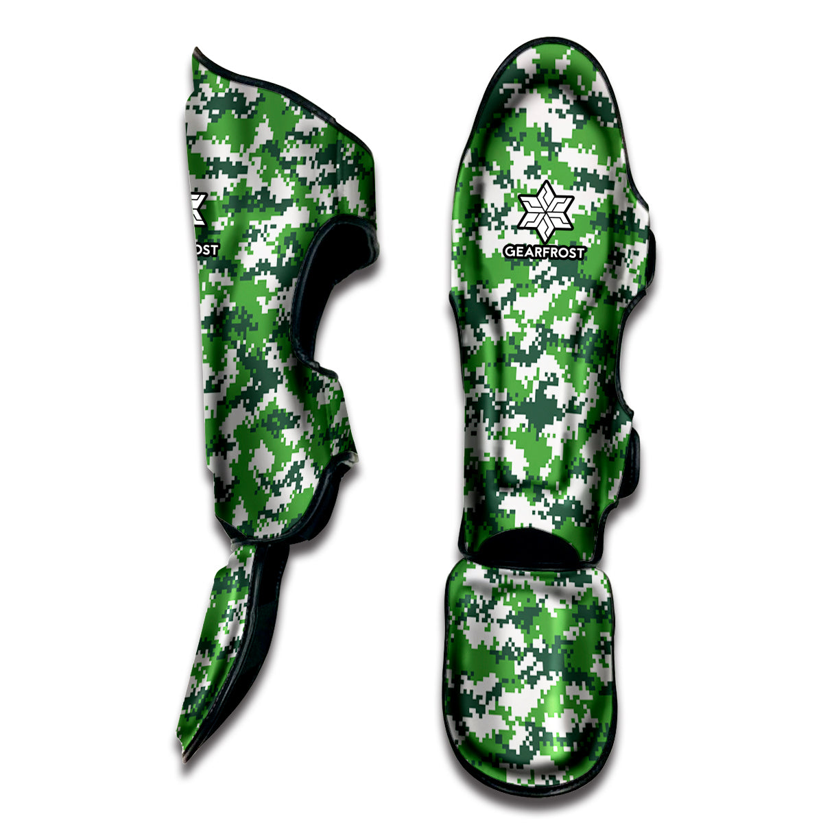 Green And White Digital Camo Print Muay Thai Shin Guard