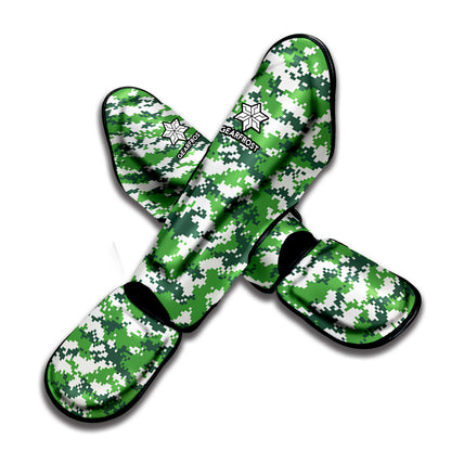 Green And White Digital Camo Print Muay Thai Shin Guard