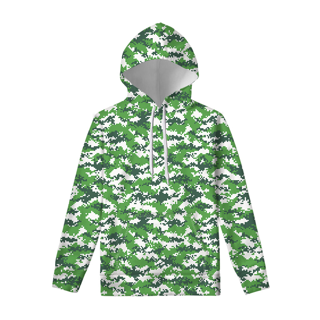 Green And White Digital Camo Print Pullover Hoodie