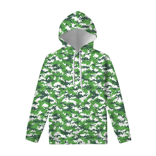 Green And White Digital Camo Print Pullover Hoodie