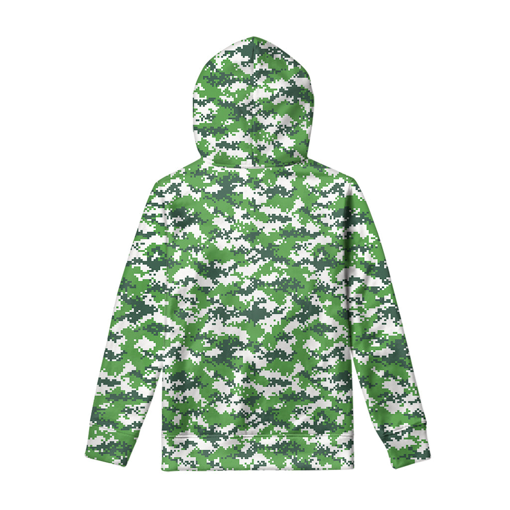 Green And White Digital Camo Print Pullover Hoodie