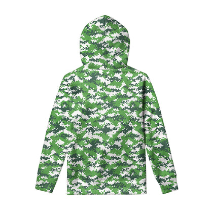 Green And White Digital Camo Print Pullover Hoodie