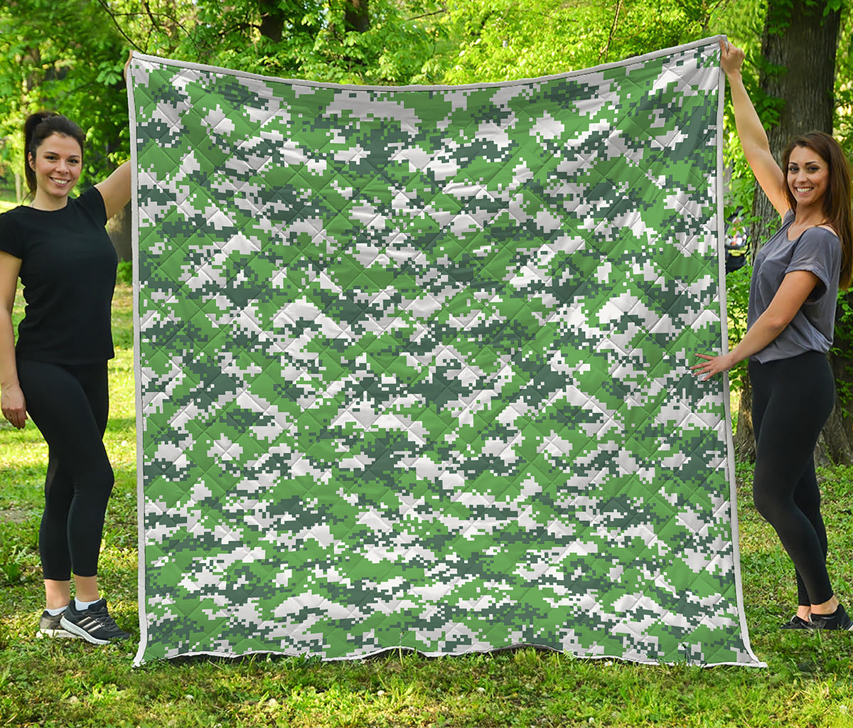 Green And White Digital Camo Print Quilt