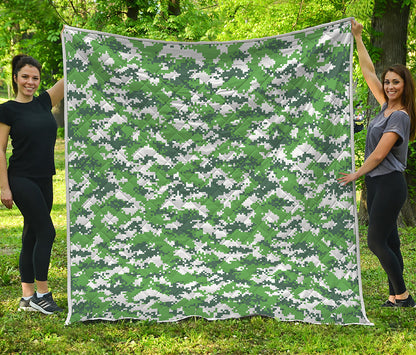 Green And White Digital Camo Print Quilt