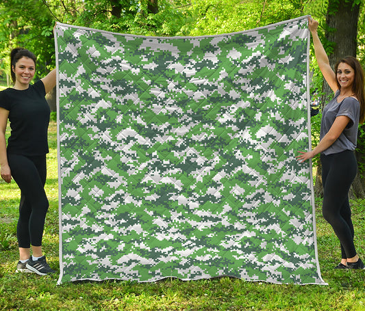 Green And White Digital Camo Print Quilt