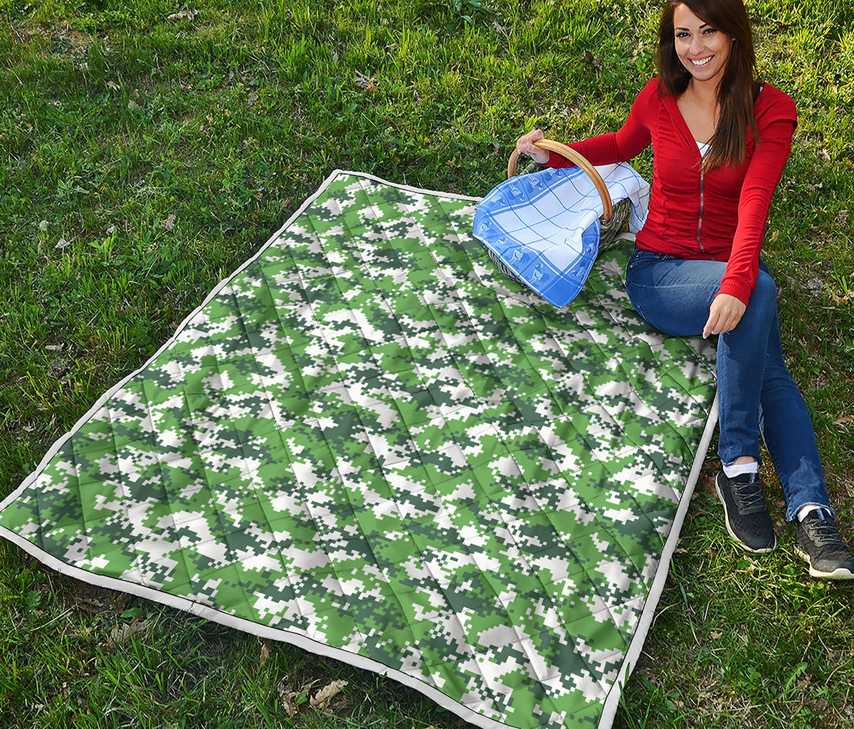 Green And White Digital Camo Print Quilt