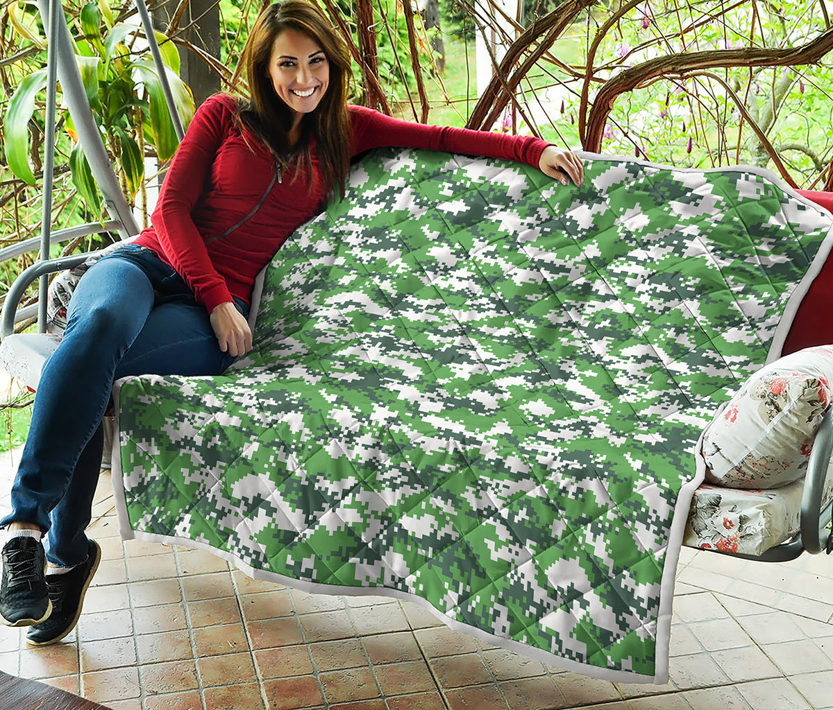 Green And White Digital Camo Print Quilt