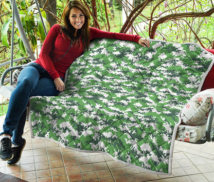 Green And White Digital Camo Print Quilt