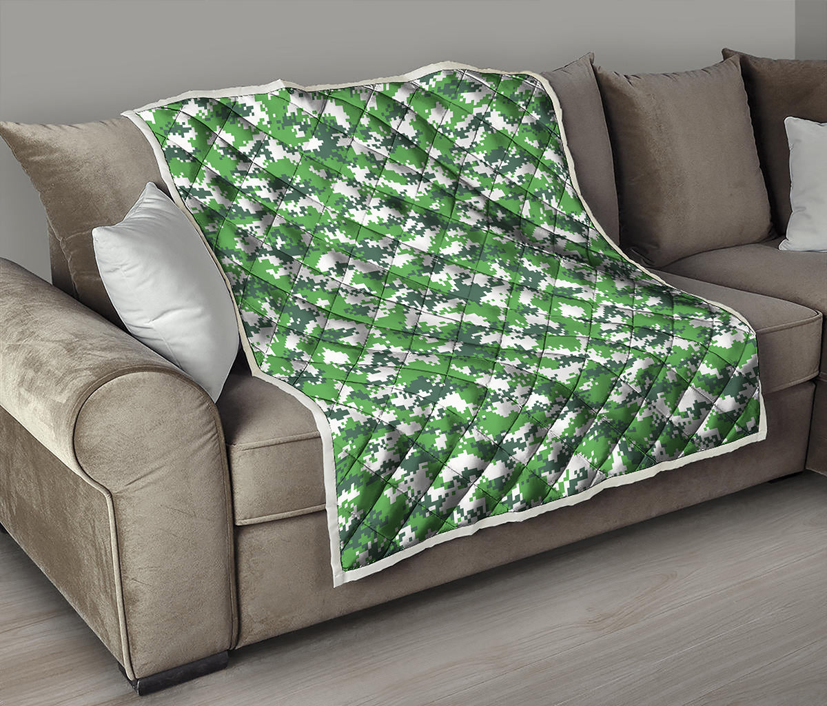 Green And White Digital Camo Print Quilt
