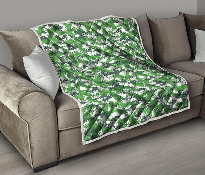 Green And White Digital Camo Print Quilt