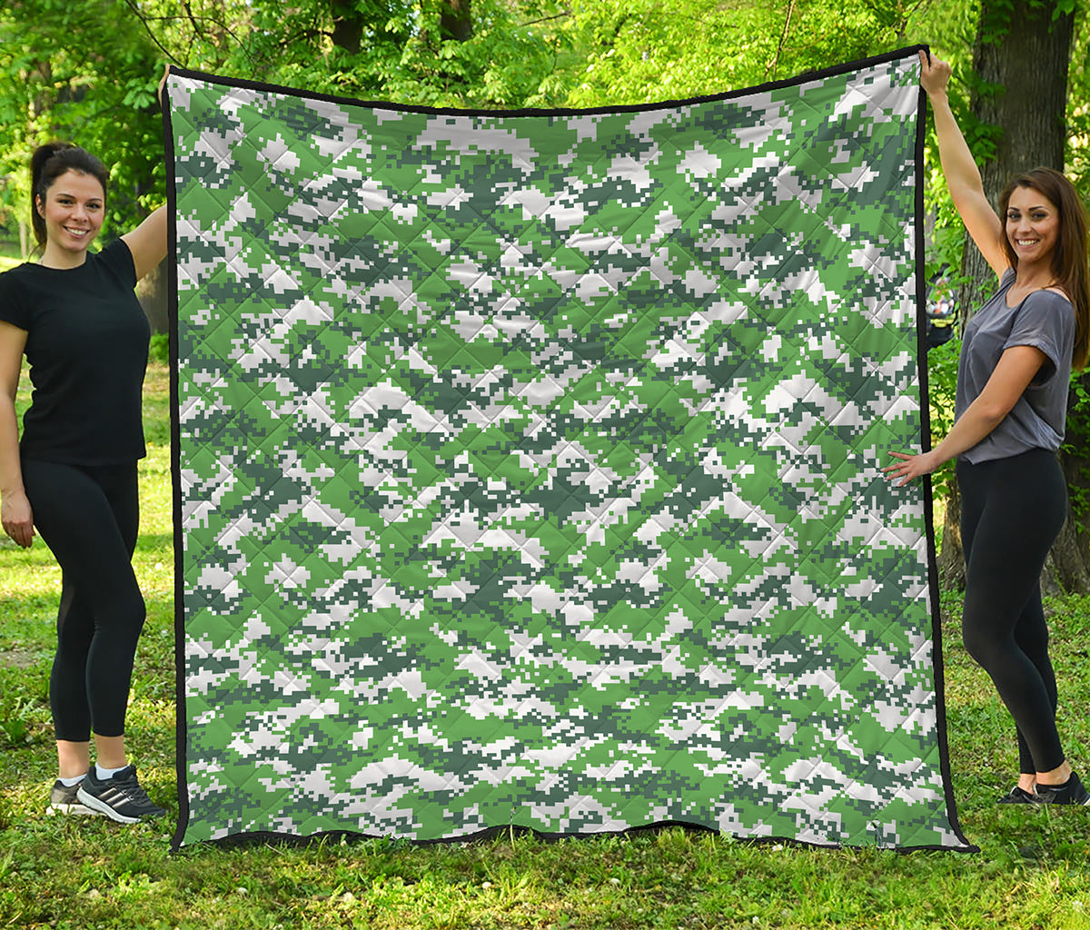 Green And White Digital Camo Print Quilt