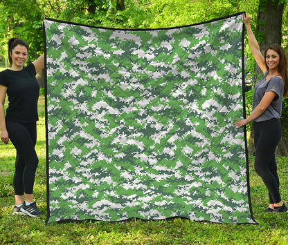 Green And White Digital Camo Print Quilt