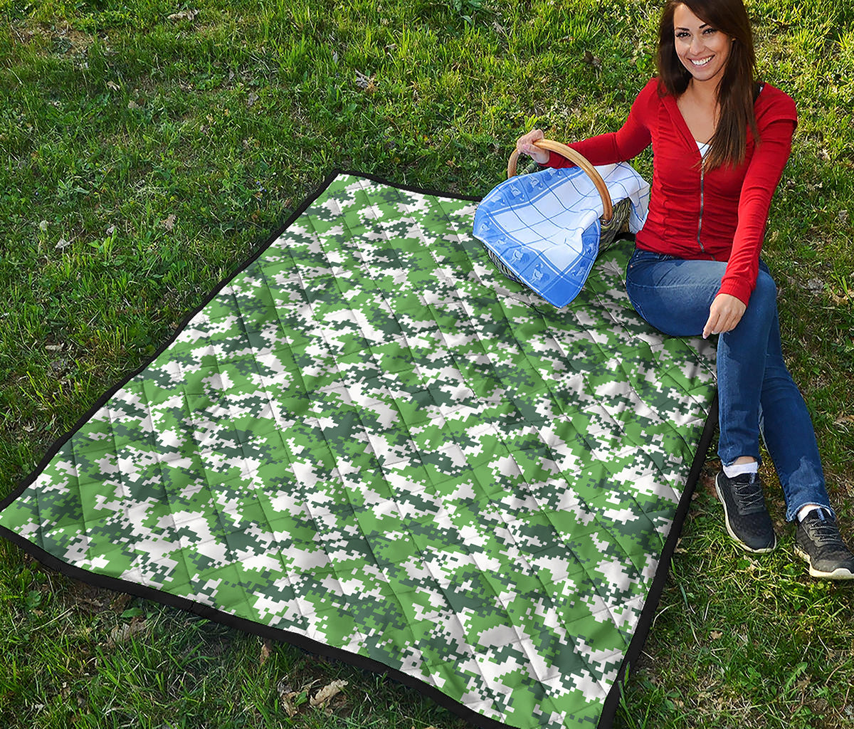 Green And White Digital Camo Print Quilt