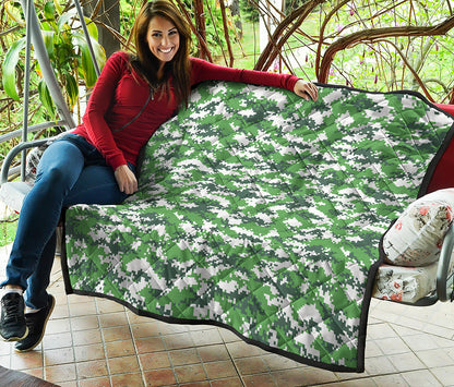 Green And White Digital Camo Print Quilt