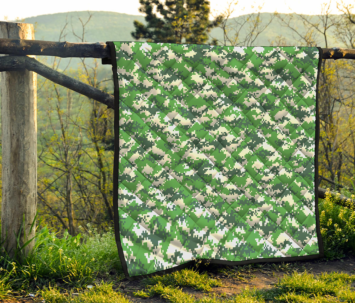 Green And White Digital Camo Print Quilt