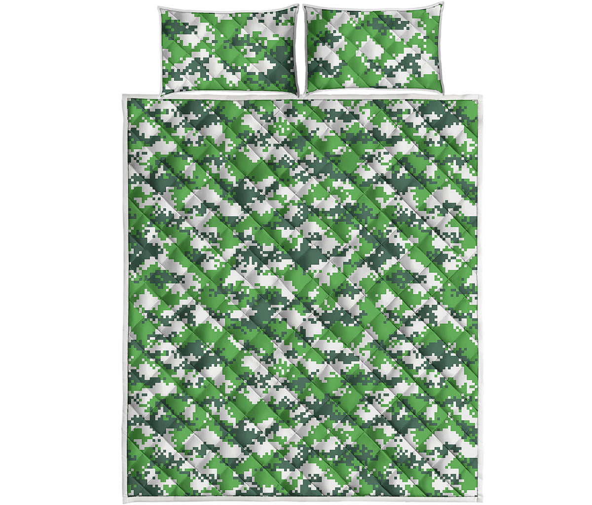 Green And White Digital Camo Print Quilt Bed Set