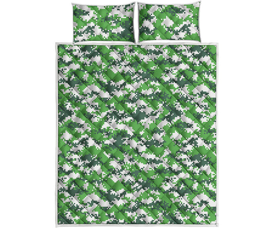 Green And White Digital Camo Print Quilt Bed Set