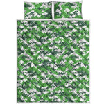 Green And White Digital Camo Print Quilt Bed Set