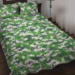 Green And White Digital Camo Print Quilt Bed Set