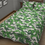Green And White Digital Camo Print Quilt Bed Set