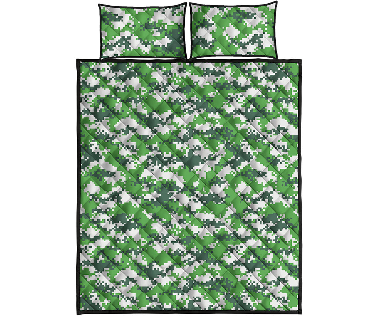Green And White Digital Camo Print Quilt Bed Set