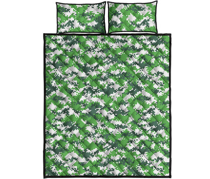 Green And White Digital Camo Print Quilt Bed Set