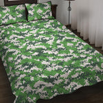 Green And White Digital Camo Print Quilt Bed Set