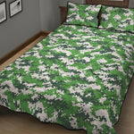 Green And White Digital Camo Print Quilt Bed Set