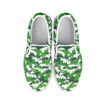 Green And White Digital Camo Print White Slip On Shoes