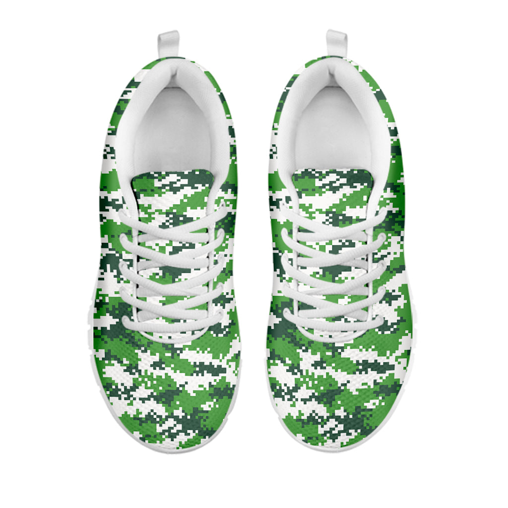 Green And White Digital Camo Print White Sneakers
