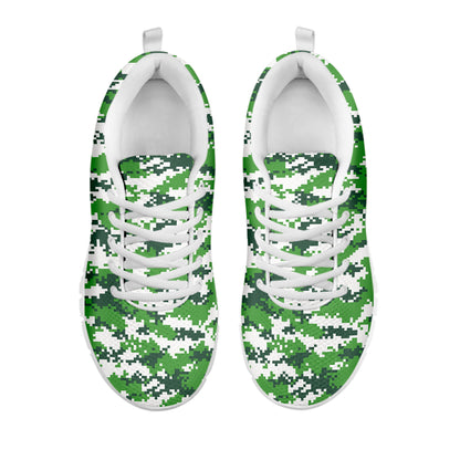 Green And White Digital Camo Print White Sneakers