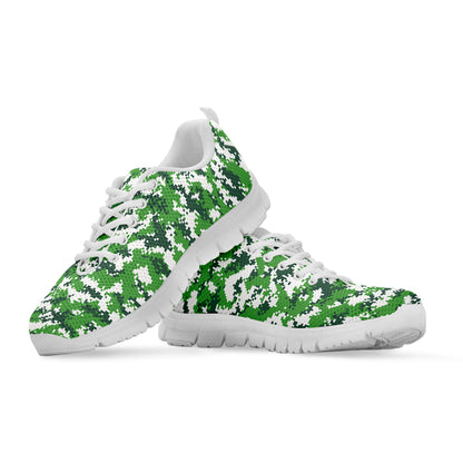 Green And White Digital Camo Print White Sneakers